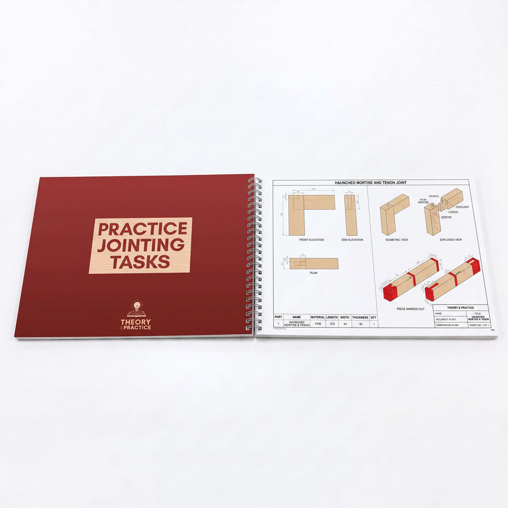 Working drawing, practice jointing tasks plans and cutting list from A3 Woodworking Projects Book